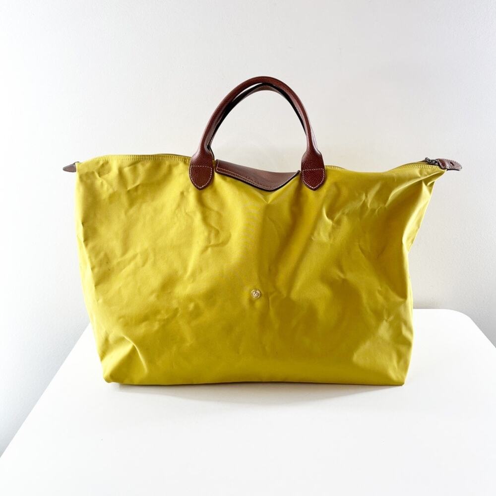 Longchamp Nylon Medium Le Pliage Tote Handbag Yellow Brown - Picture 7 of 12